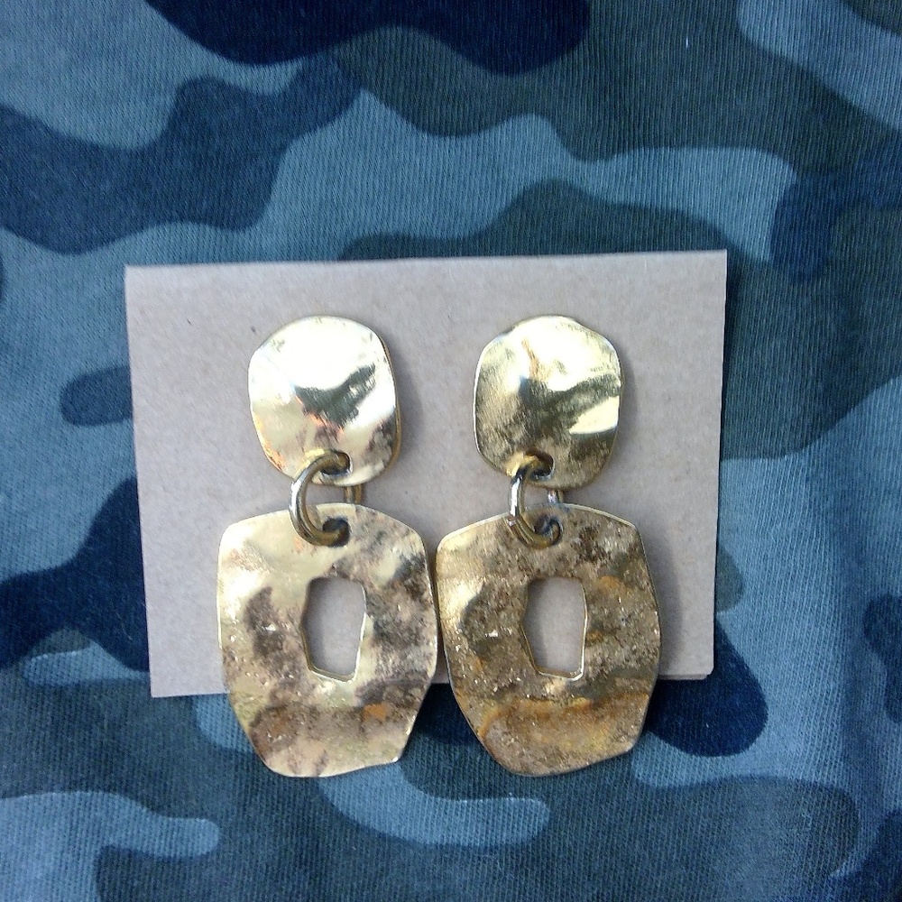 Gold Hammered Dangle Earrings